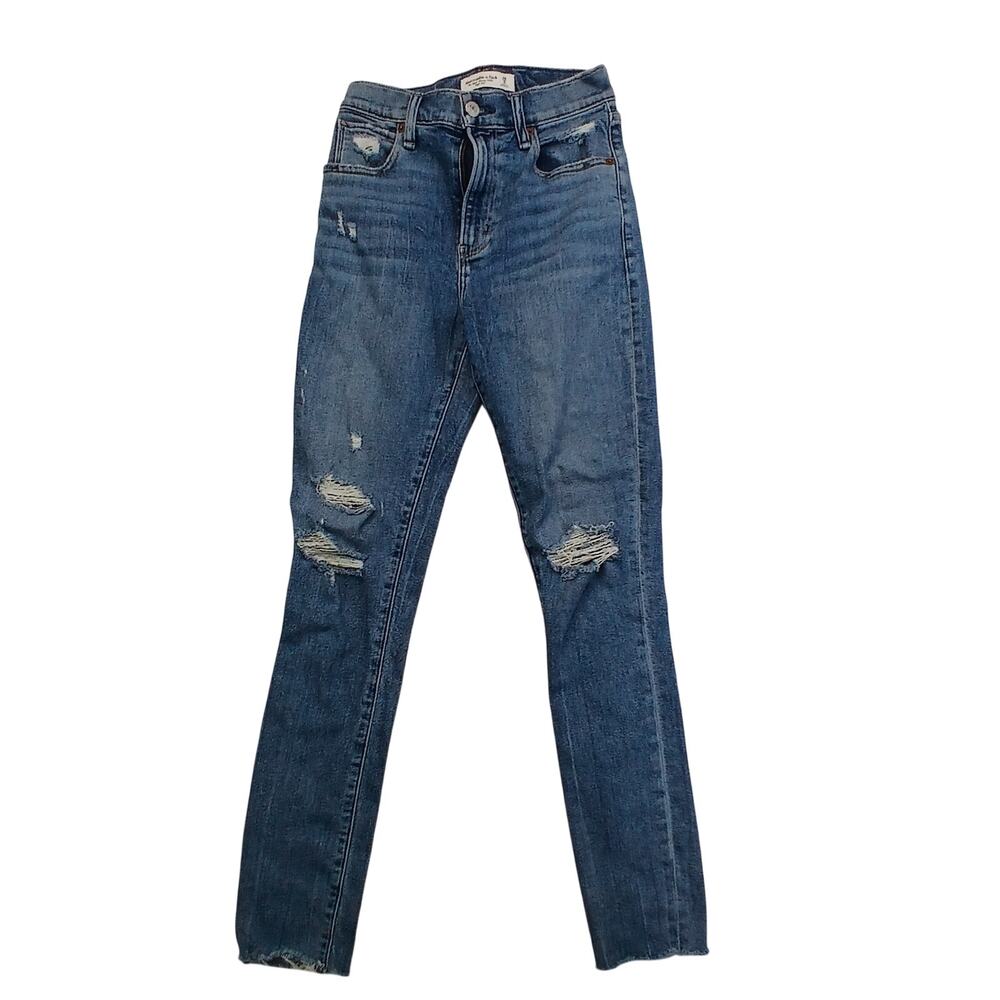 Abercrombie Distressed High Rise Super Skinny Ankle Denim Jeans 26 Long